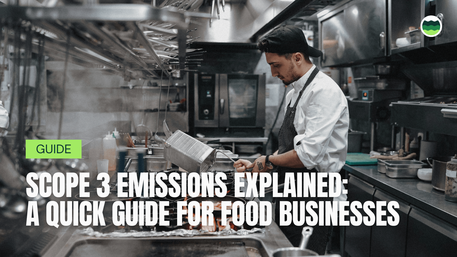 Infographic showing the breakdown of Scope 3 emissions categories for food companies, with icons representing agriculture, transportation, and waste.